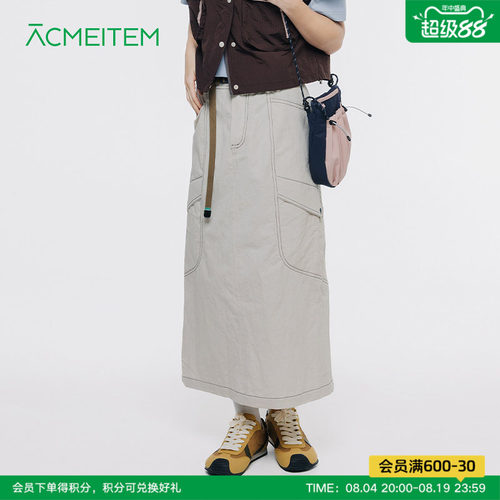 ACMEITEM爱棵米 户外女士撞色线工装长裙后开叉合体休闲半身裙子