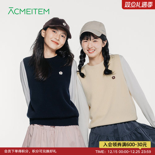ACMEITEM爱棵米 秋冬羊毛马甲针织背心休闲圆领微宽松坎肩女