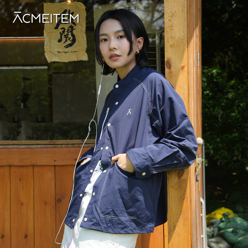 ACMEITEM爱棵米 春夏通勤休闲立领衬衫外套日系宽松长袖上衣男女图片