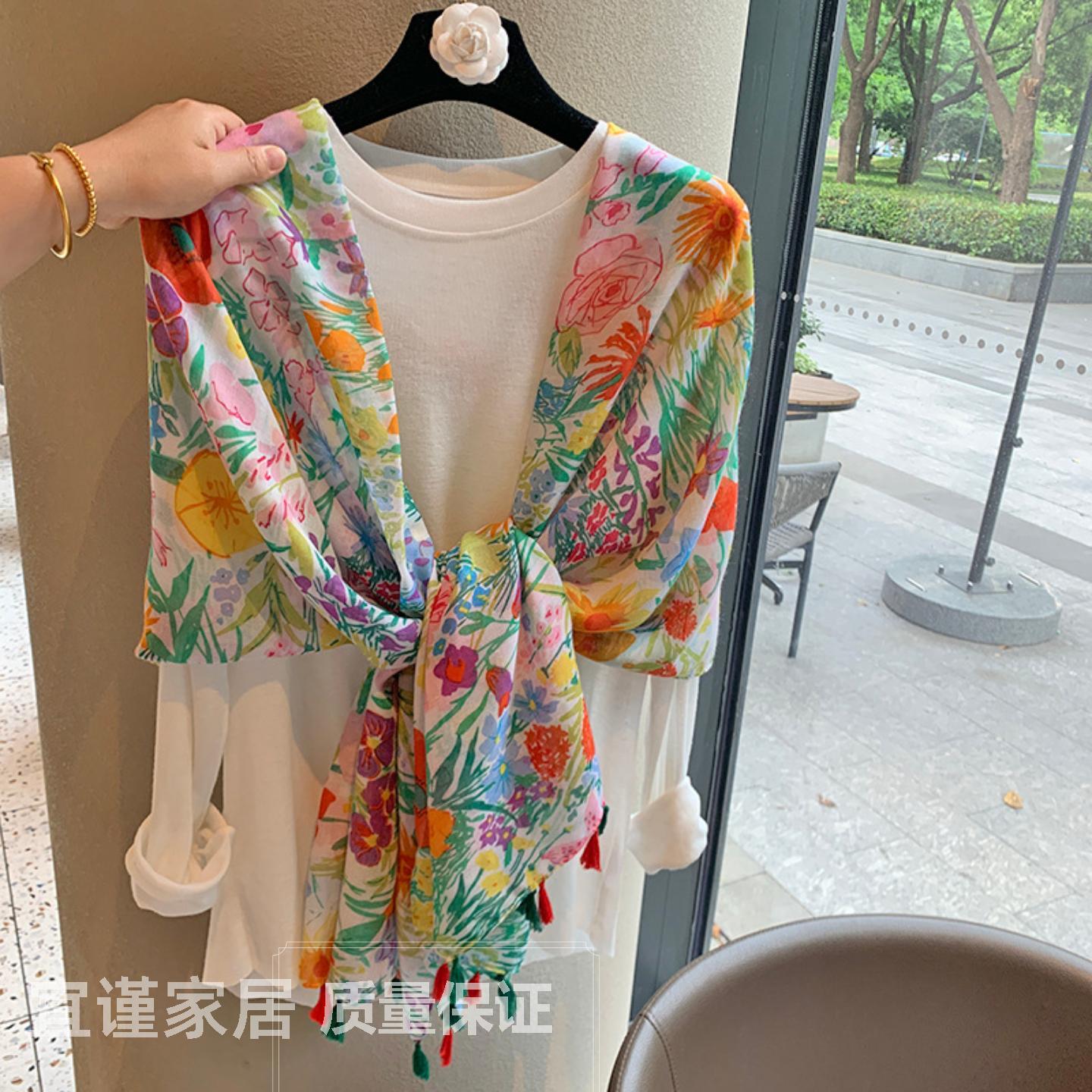 薄款棉麻围巾女韩版百搭长款纱巾夏季青海旅游防晒大披肩两用丝巾