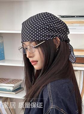波点丝巾高级感新款慵懒风包头巾发带绑发时尚多功能方巾系腰屁帘