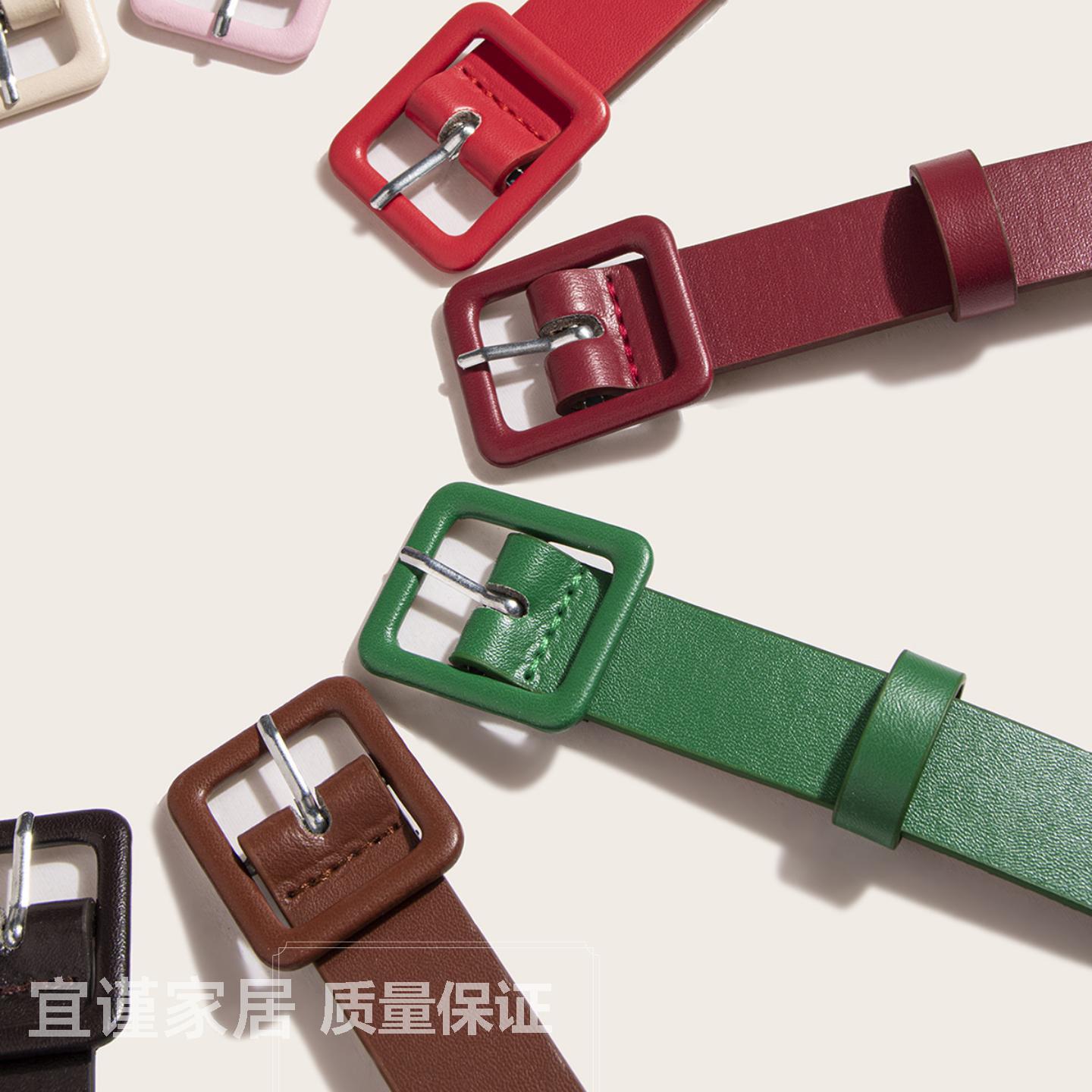 新款女士简易百搭裙子仿皮服装腰带针扣时尚方扣皮带