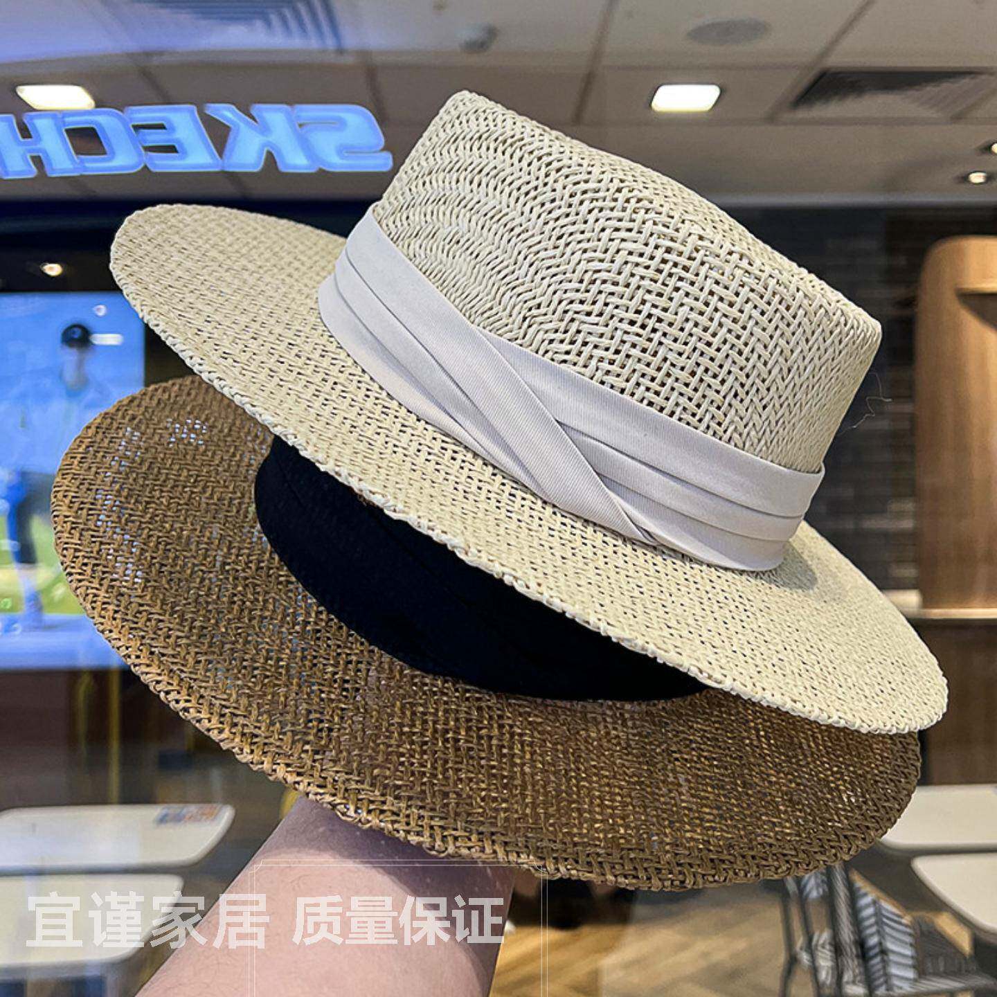 老钱风平檐礼帽子女士夏季新款海边度假草帽镂空透气草编织遮阳帽