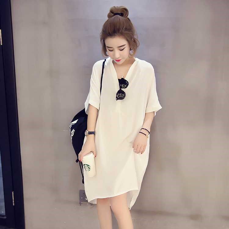 2018 Ladies summer Korean Edition Short sleeved shirt Long paragraph dress leisure time sexy pajamas Inch shirt new pattern Easy Versatilein the Women's clothing/Boutique , Shirt  category - from Buy2taobao.com to provide professional Taobao agent buy service