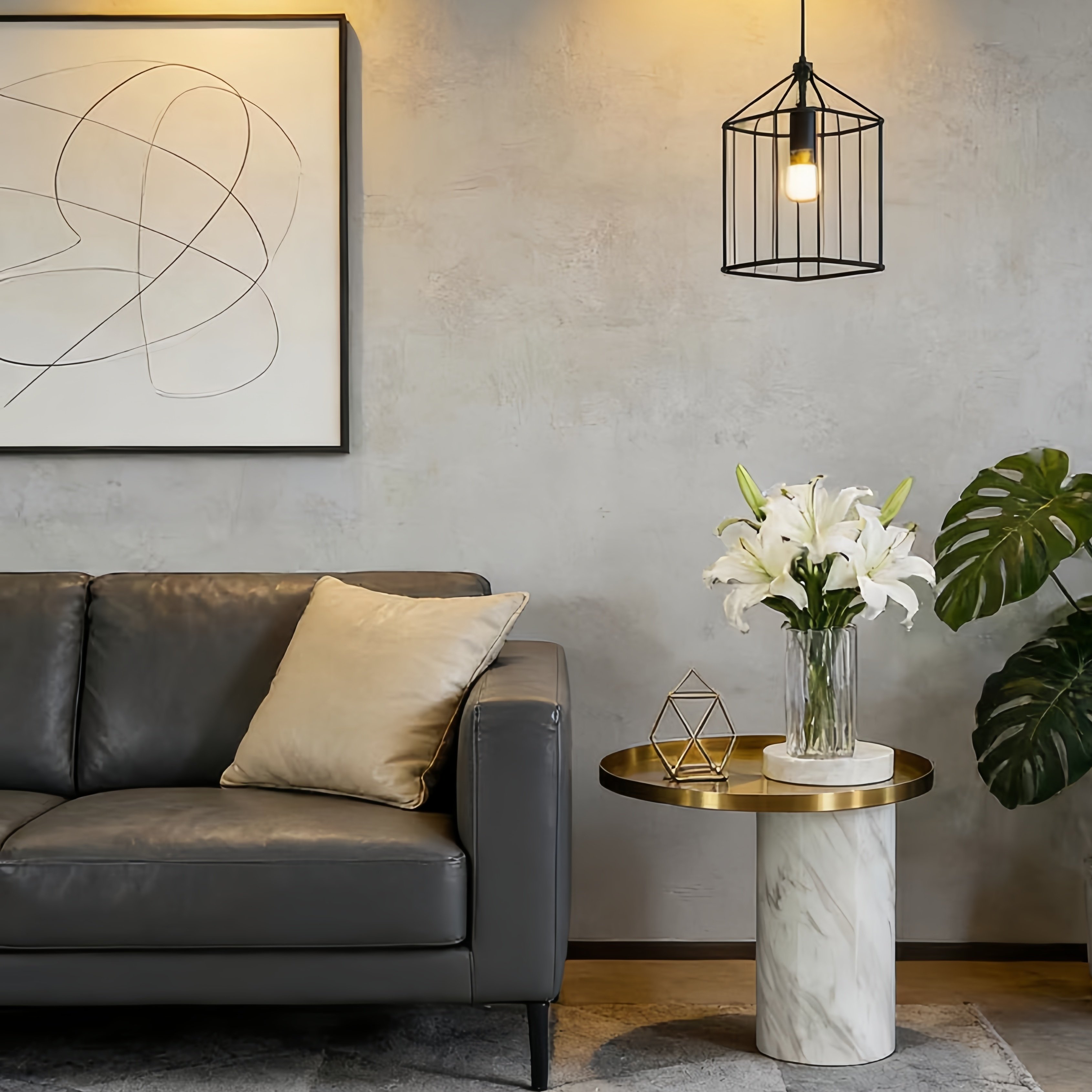 北欧轻奢大理石房间沙发边几茶几组合圆桌创意圆盘茶几