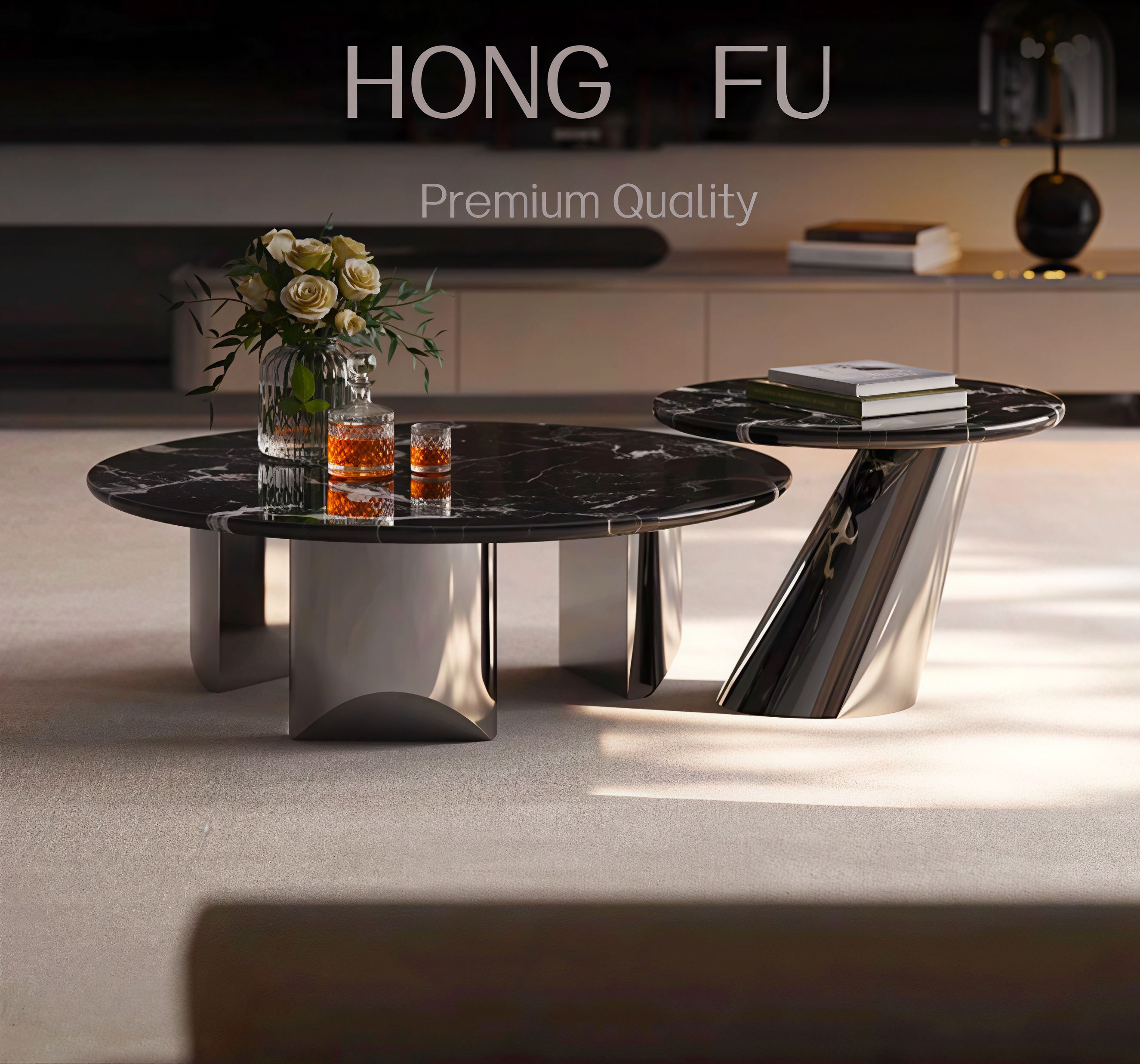 意式轻奢客厅家用圆形大理石茶几极简艺术高级感悬浮茶几组合