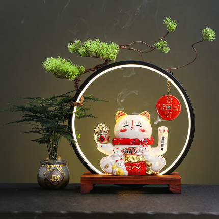 新小号摇手招财猫灯圈招财摆件店铺开业创意礼品家居乔迁开业送礼