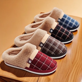 棉拖鞋男冬季居家保暖室外防滑包头简约毛拖鞋女家用情侣厚底棉拖
