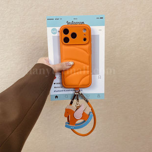 恬妤 高级感橙色羽绒服纹小马挂件适用于苹果17promax手机壳iphone15创意16pro简约12斜挎14pro挂绳17全包13