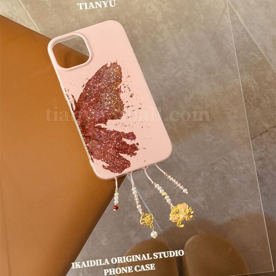 恬妤 ins韩系闪粉蝴蝶适用于iphone16pro手机壳苹果14promax小众15如意锁流苏挂件13pro唯美14高级感16pm女款