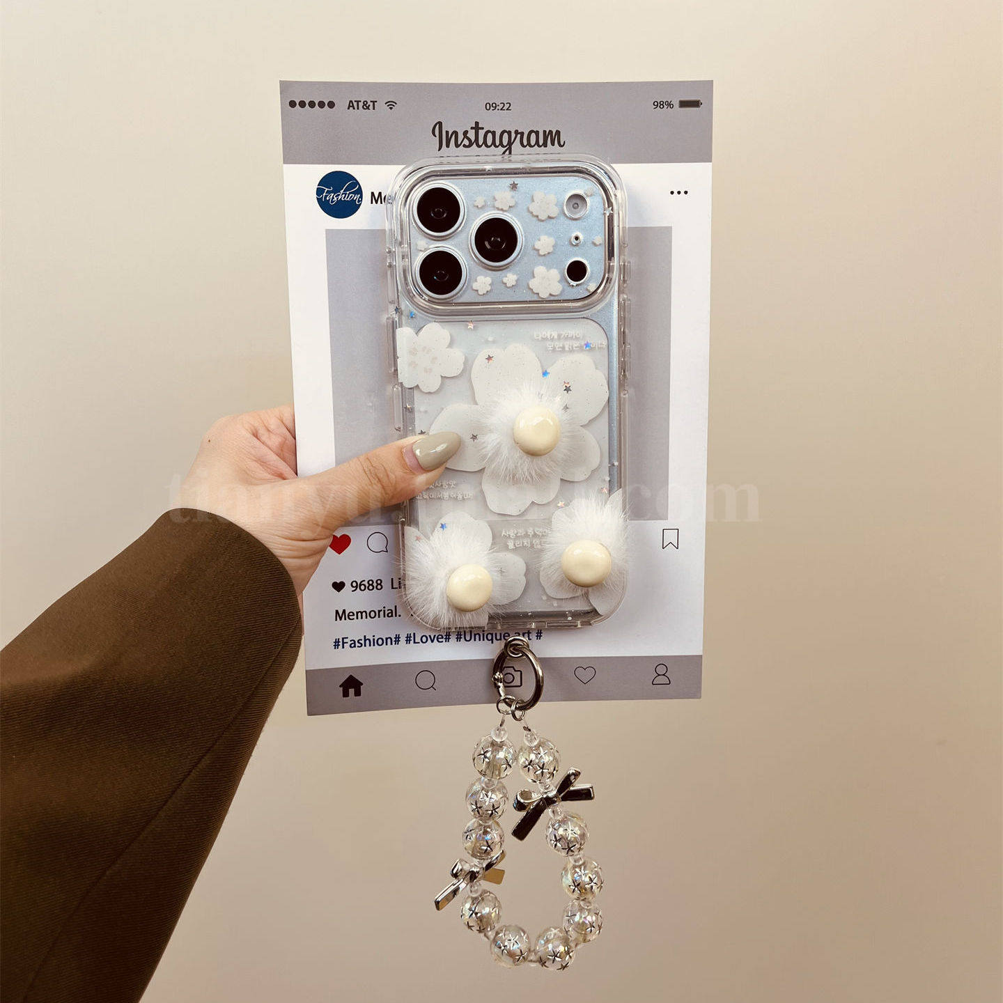 恬妤 ins风白色立体毛绒花朵适用于华为Mate80pro手机壳pura80ultra小清新mate60透明防摔p70手链条mt60文艺