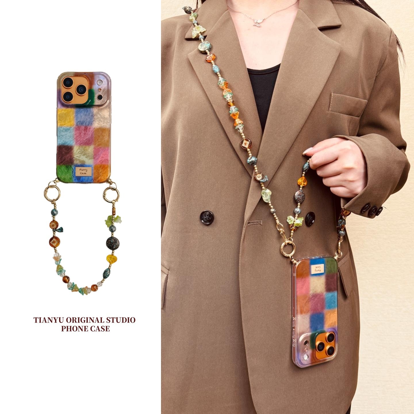 恬妤 复古小众彩色宫格手挎链适用于iphone17promax手