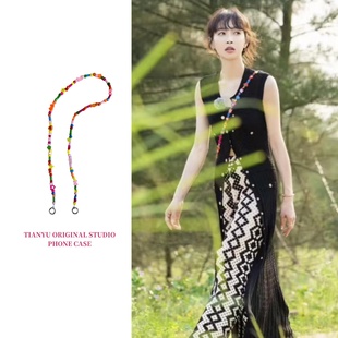 宋茜同款多巴胺积木斜挎手机链条可挂脖背带旅游便携网红百搭手机壳防丢潮流彩色配饰