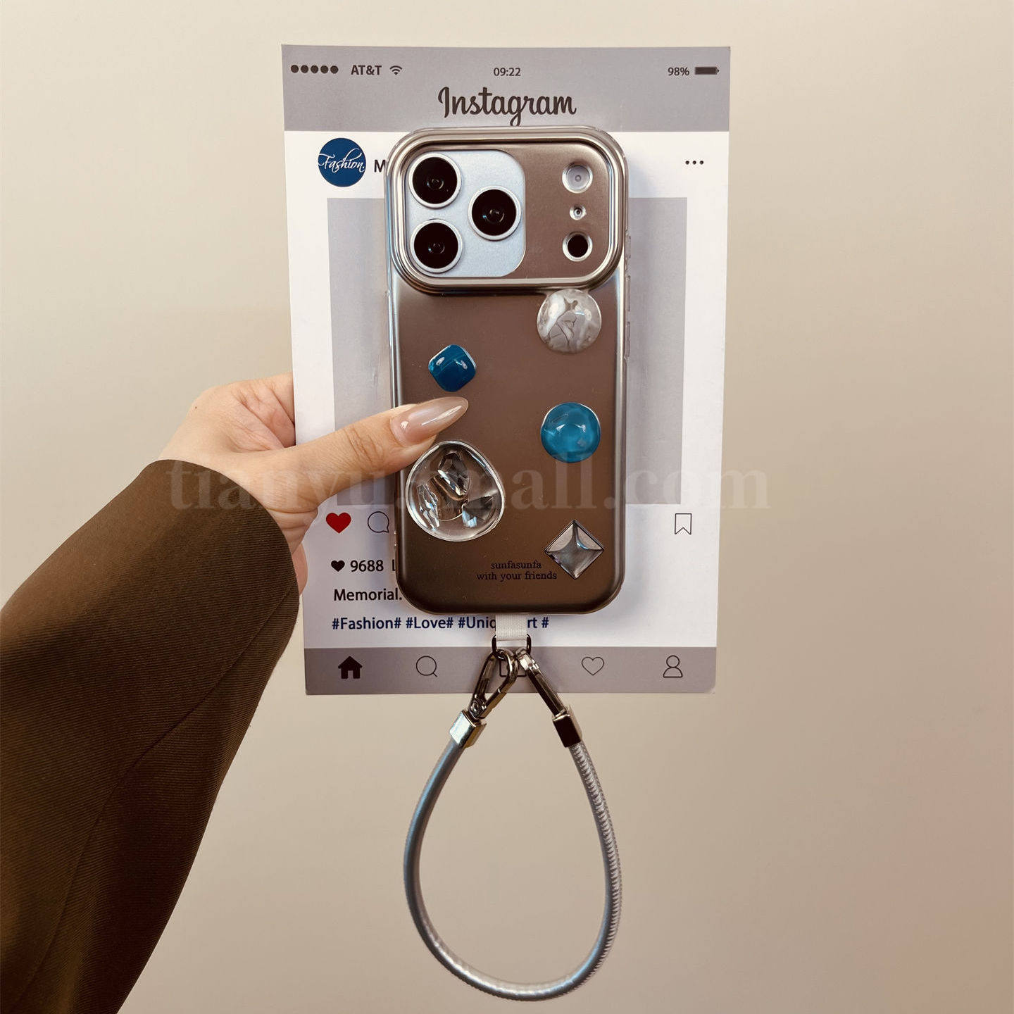 恬妤 冷淡风ins立体蓝宝石适用于苹果17pro手机壳iphon