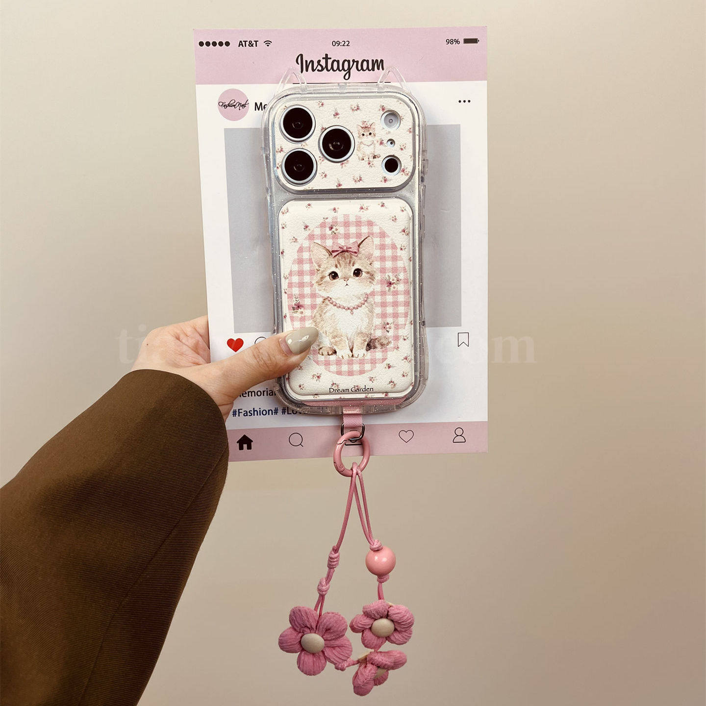 恬妤 猫耳朵ins风春日粉碎花猫咪适用于iphone17promax手机壳苹果14pro少女心16皮质15带挂绳16promax全包13