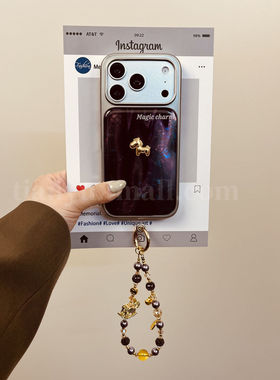 恬妤 中国风复古渐变紫色立体小金马适用于苹果17pro手机壳iphone16马年手链条14promax滴胶13寓意好物15pro