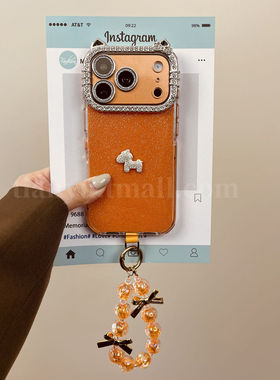 恬妤 马年高级感橙色闪钻猫耳朵适用于iphone17promax手机壳苹果15pro全包16轻奢个性14promax女17保护套13p