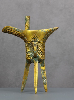 角觯古酒杯酒酒尊摆件铜爵单双柱饮酒器装饰觚青铜器博物馆斝樽