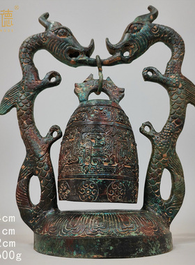 古青铜器摆件双龙钟挂钟铜工艺品婚庆影视道具文玩古玩古礼品