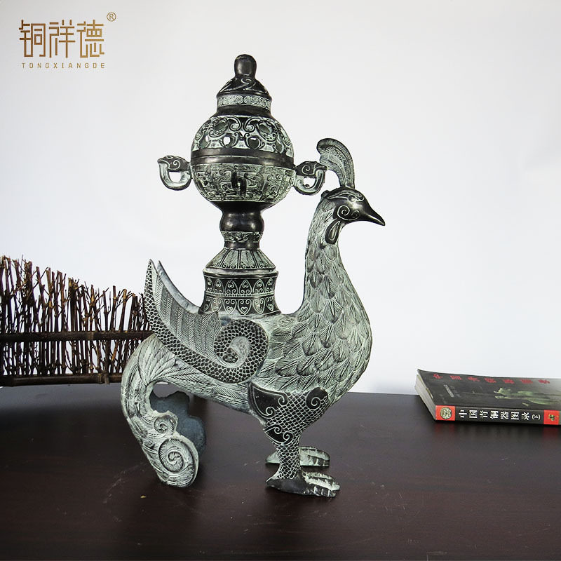 青铜器仿古摆件鸟尊凤熏鸟熏炉古玩家居装饰品复古熏香炉凤凰摆件