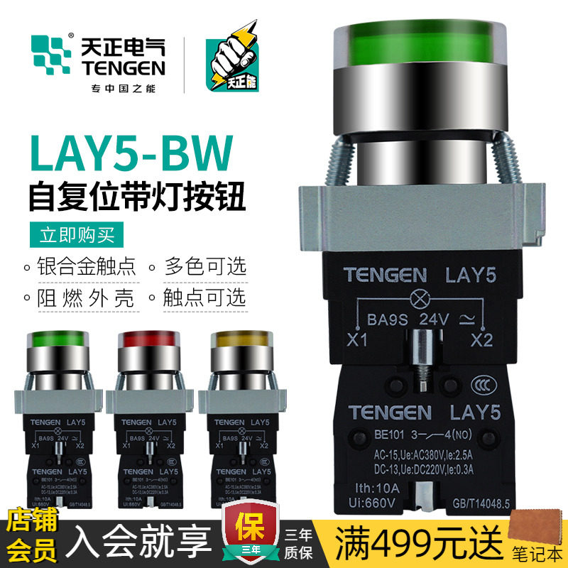 天正电气LAY5-BW带灯按钮开关