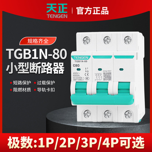 80空气开关80A小型断路器1P2P3P4P电闸80A家用 TENGEN天正TGB1N