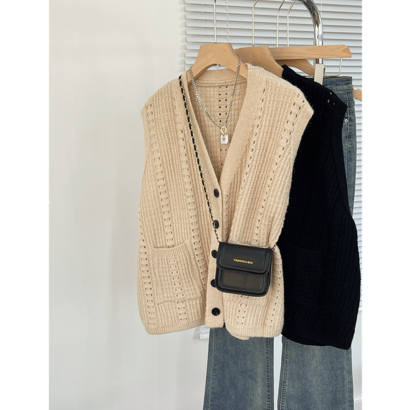 特大码300斤大口袋无袖针织开衫