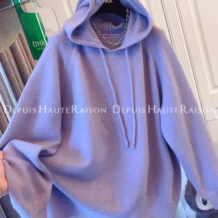 胖MM大码连帽套头毛衣针织衫