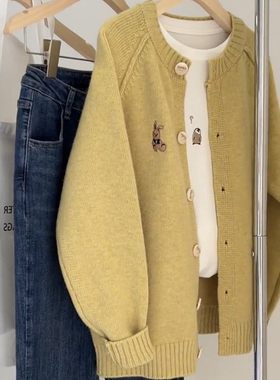 特大码300斤奶系穿搭黄色针织开衫慵懒宽松毛衣外套女胖MM大版240
