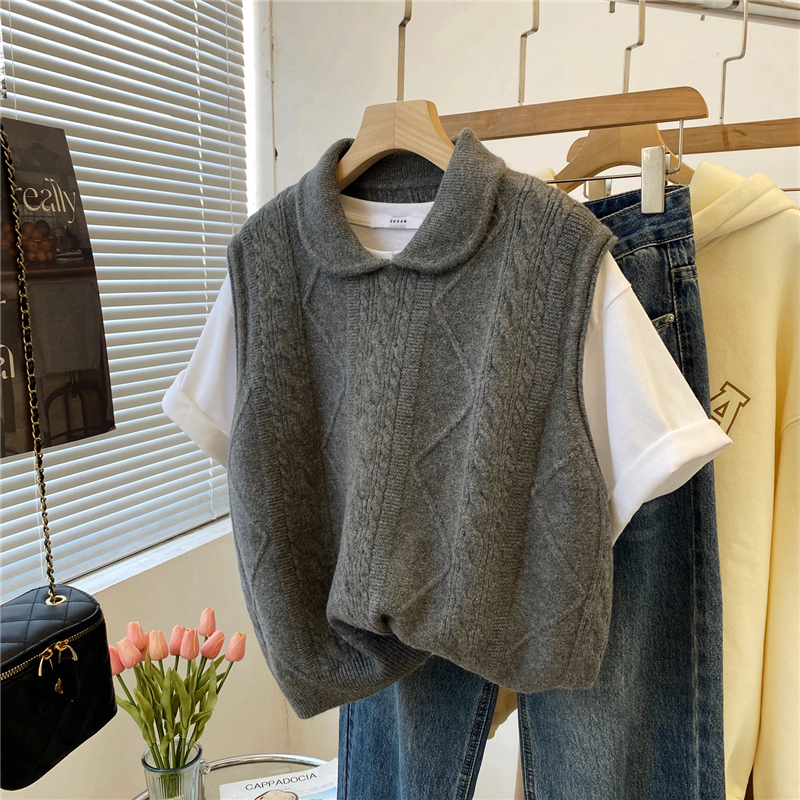 特大码300斤小众设计娃娃领套头叠穿马甲针织衫女胖MM飞飞袖上衣