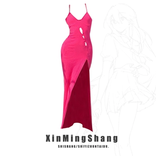 纯欲开叉收腰中长款 2023夏季 包臀裙子 辣妹性感吊带连衣裙女装 新款