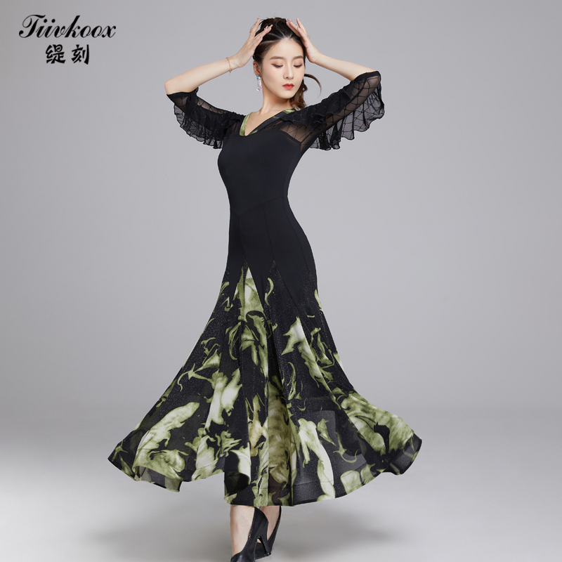 裙女新款国标舞华尔兹中袖练习