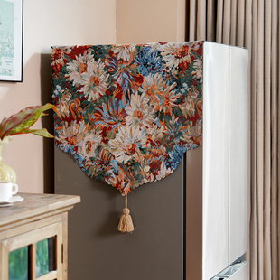 冰箱防尘盖巾莫奈油画复古轻奢高档装 饰防滑防尘罩巾单双开门盖布