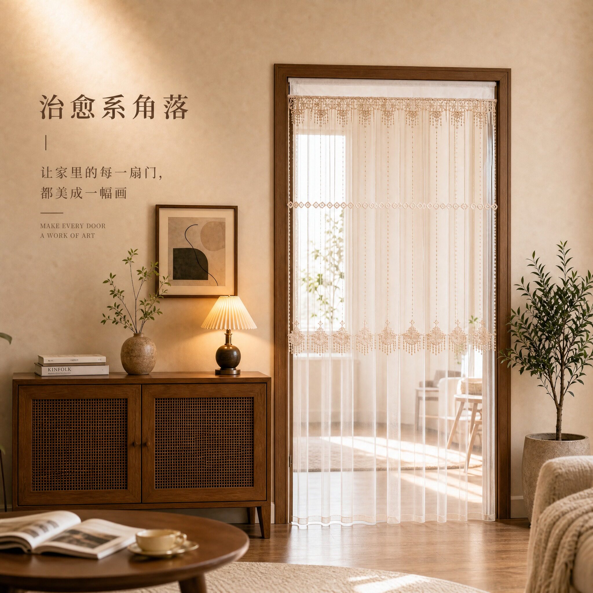 门帘隔断帘蕾丝免打孔卧室纱帘图片