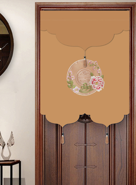 中式门帘布艺半帘卧室厨房卫生间隔断风水帘中国风家用免打孔挂帘