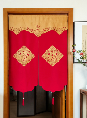 新年红色门帘氛围装饰喜庆隔断帘卧室房间家用国风福字免打孔挂帘