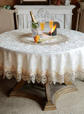 欧式大圆桌布布艺家用台布圆桌垫圆形茶几盖布桌椅套装蕾丝餐桌布