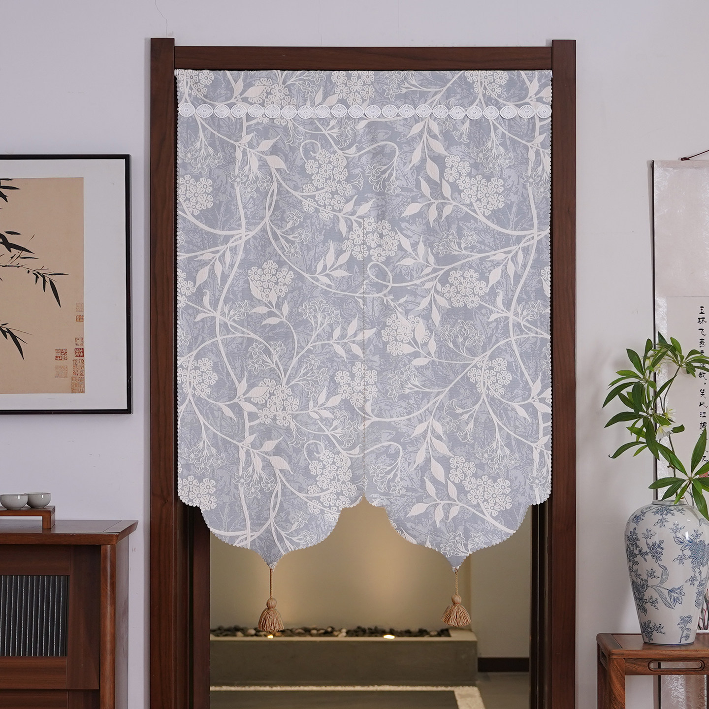 复古提花免打孔半帘隐私隔断门帘
