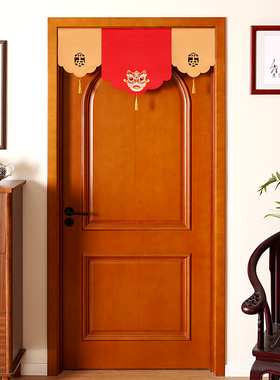 2024龙年新中式门帘刺绣龙头红色旗帘免打孔厨房遮挡帘新年装饰帘