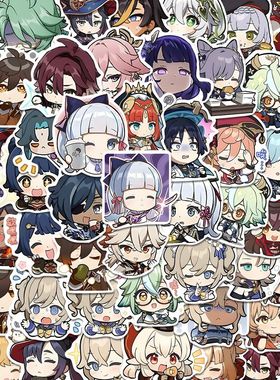 256张可爱原神Q版小表情纳西坦雷电胡桃钟离神里绫华周边手机贴纸