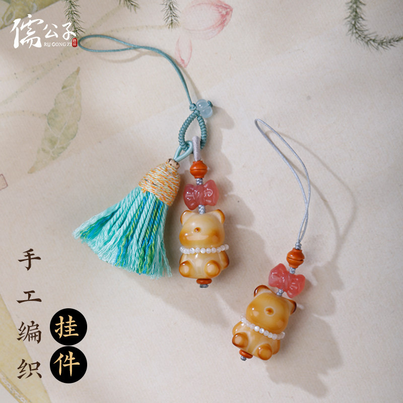 可爱小熊手工编织手机链卡通手机壳挂绳女防丢车钥匙扣半成品包挂