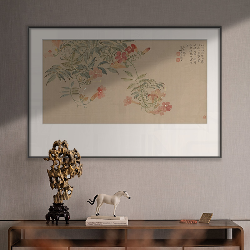 定做古花装饰中鸟餐厅卧店室复古禅意挂民画新中式宿酒风客厅墙壁图片
