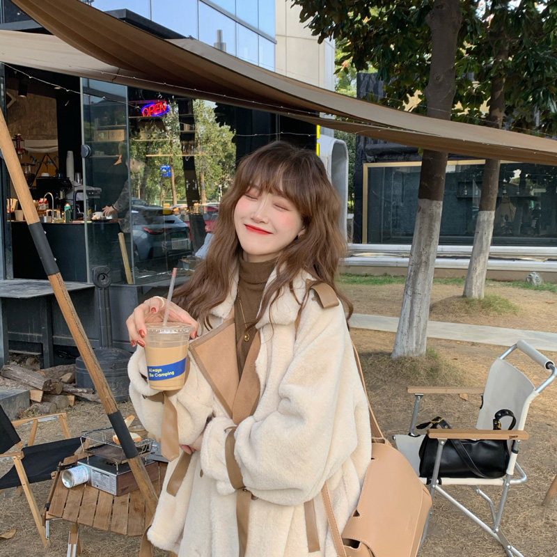 羊羔毛外套女短款冬季韩版机车服