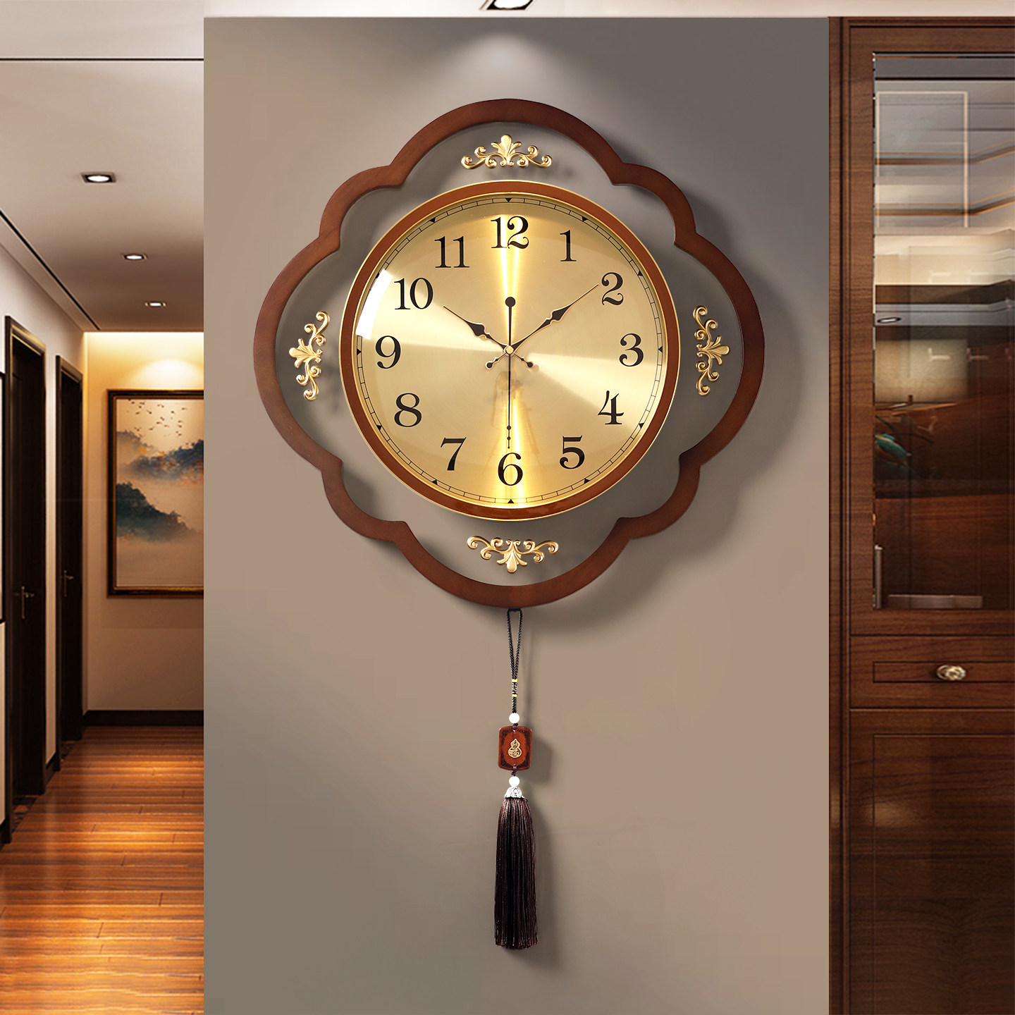 2025新款新中式挂钟高端大气艺术客厅家用挂墙时钟静音高级感钟表,家居饰品,挂钟,淘宝优惠券,粉丝福利购,淘宝优惠卷