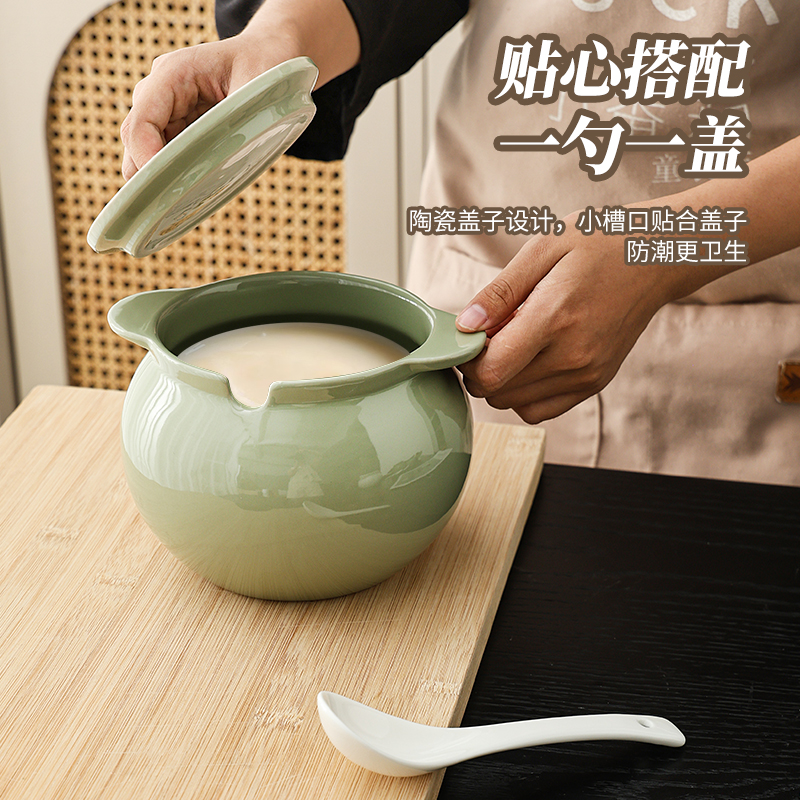 猪油罐家用陶瓷带盖带把手耐高温油泼辣子专用大号辣椒油调料罐子