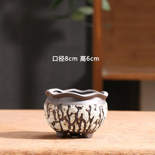 斑斓拇指盆树皮多肉花盆陶瓷特价家用阳台陶土粗陶控根小陶盆清仓