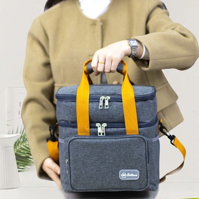 双层加高保温包斜跨背包饭盒袋z手提便当盒户外野餐包大冰包送餐