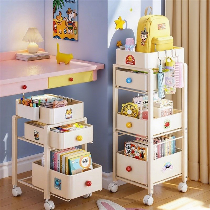 多巴胺书包置物架可移动碳钢小推车学习I书桌下带轮收纳筐放置神