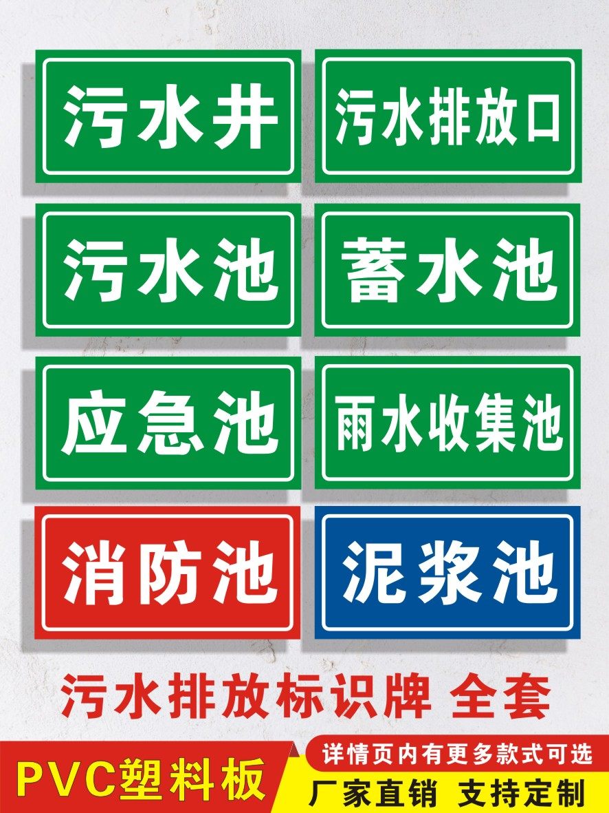 污水废气排放口标识牌废气检测口采样口消防事故应急池污水池标示污水