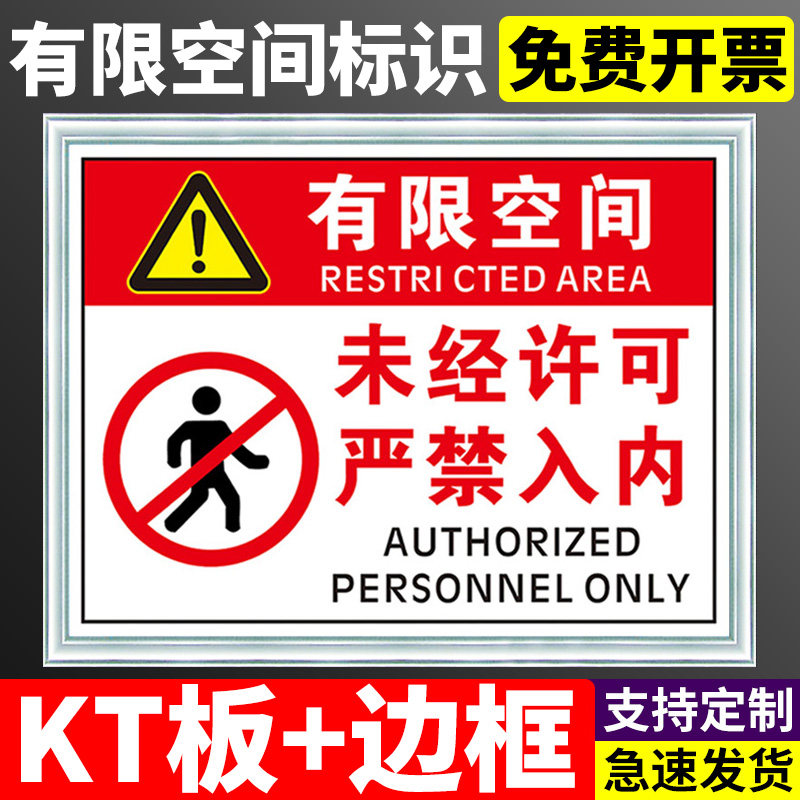 KT板有限空间警示标识牌安全告知牌作业风险告知牌当心受限空间标志牌危险警示告知卡管理制度警示标志牌定制
